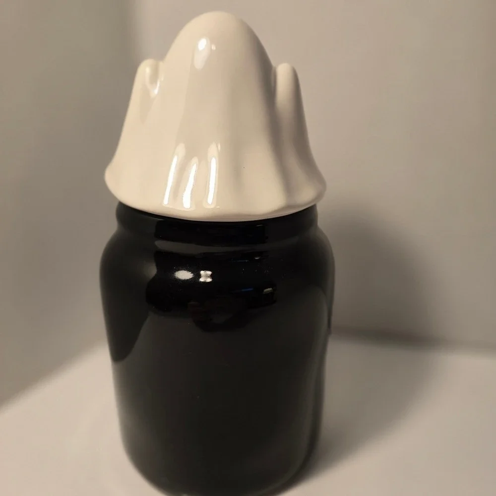 Rae Dunn‎ Black Jar with White Ghost Lid BOO-GIE #1